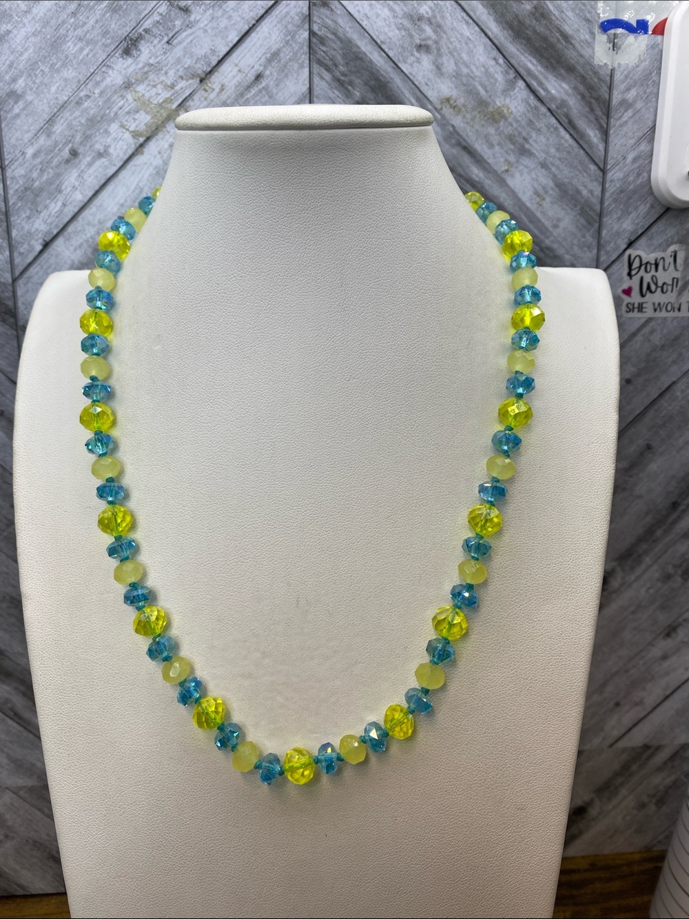 Glass blue yellow 20 inch handknotted Necklace Aprilsplace